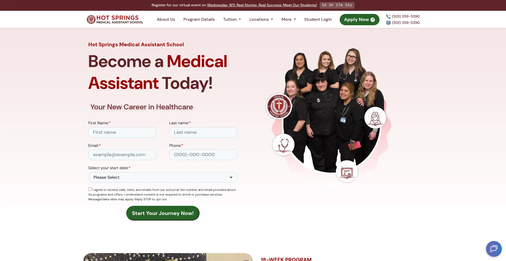 Website screenshot of Hotspringsmedicalassistant.com