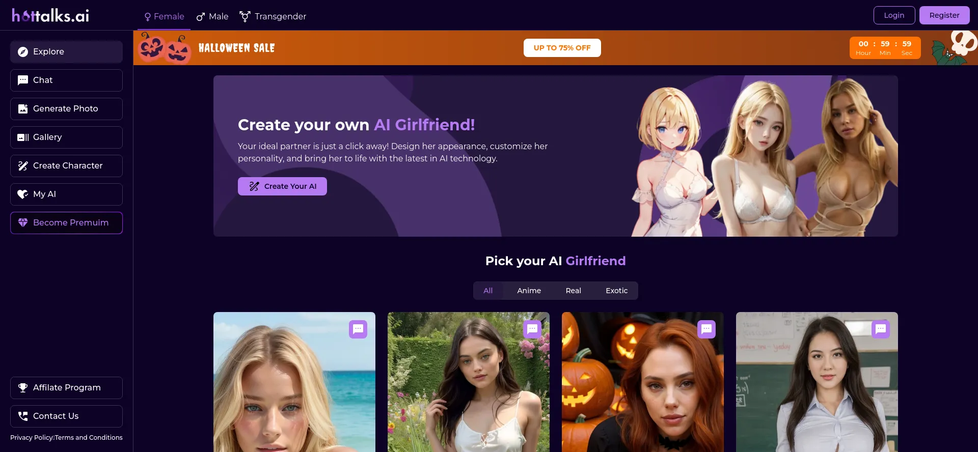 Website screenshot of Hottalks.ai