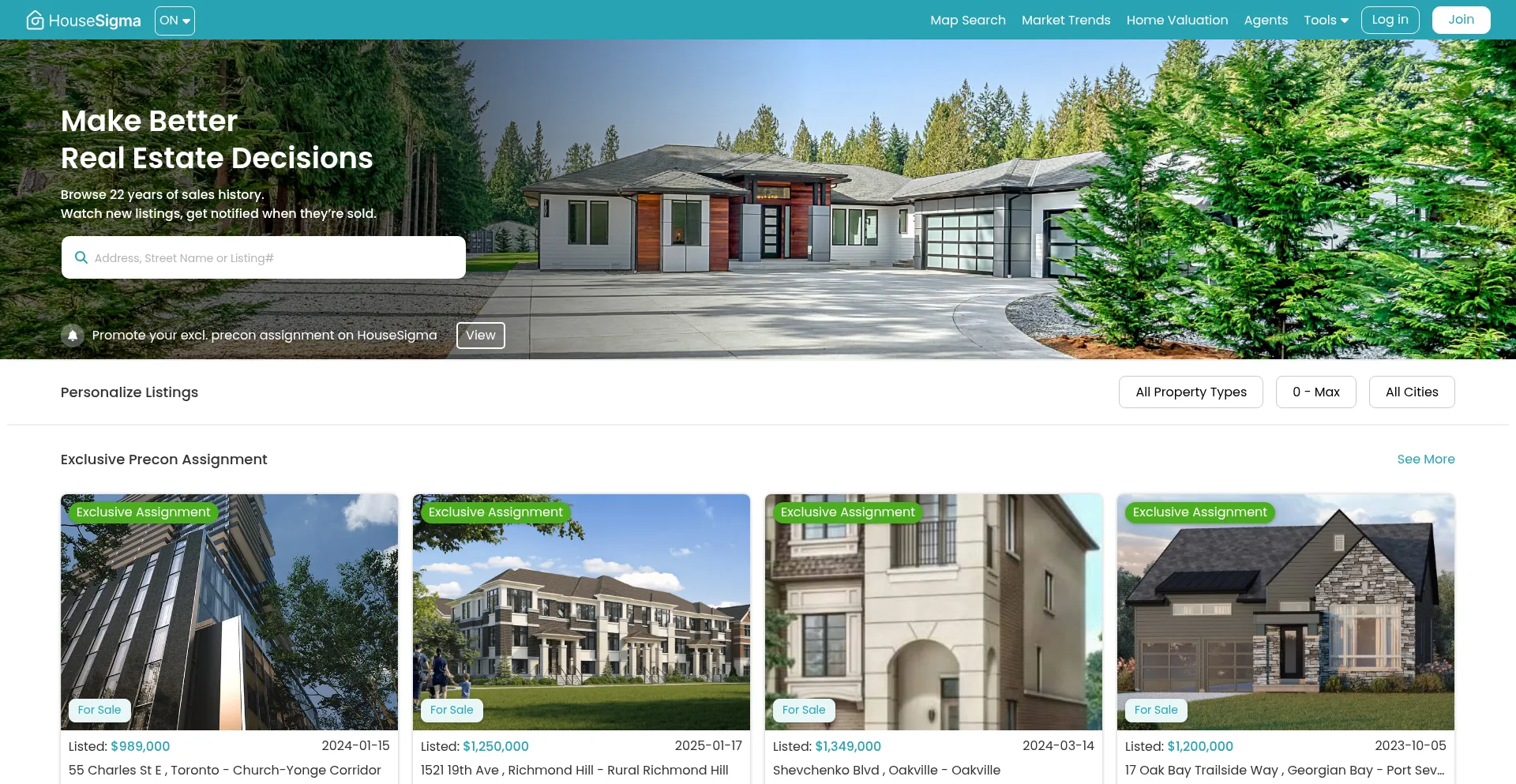Website screenshot of Housesigma.com