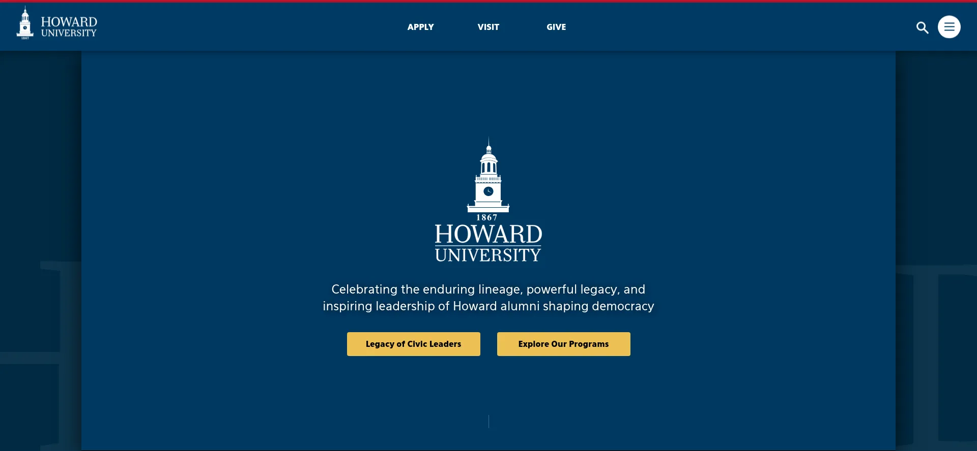 Website screenshot of Howard.edu