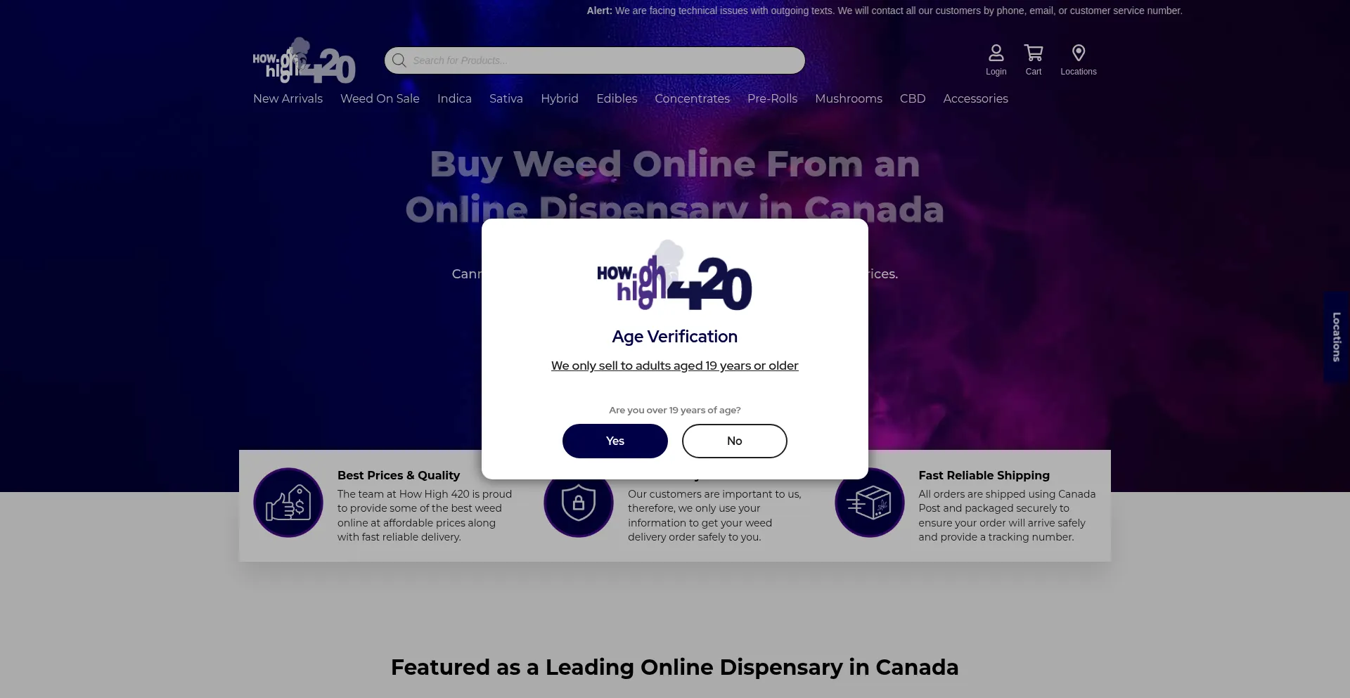 Website screenshot of Howhigh420.com