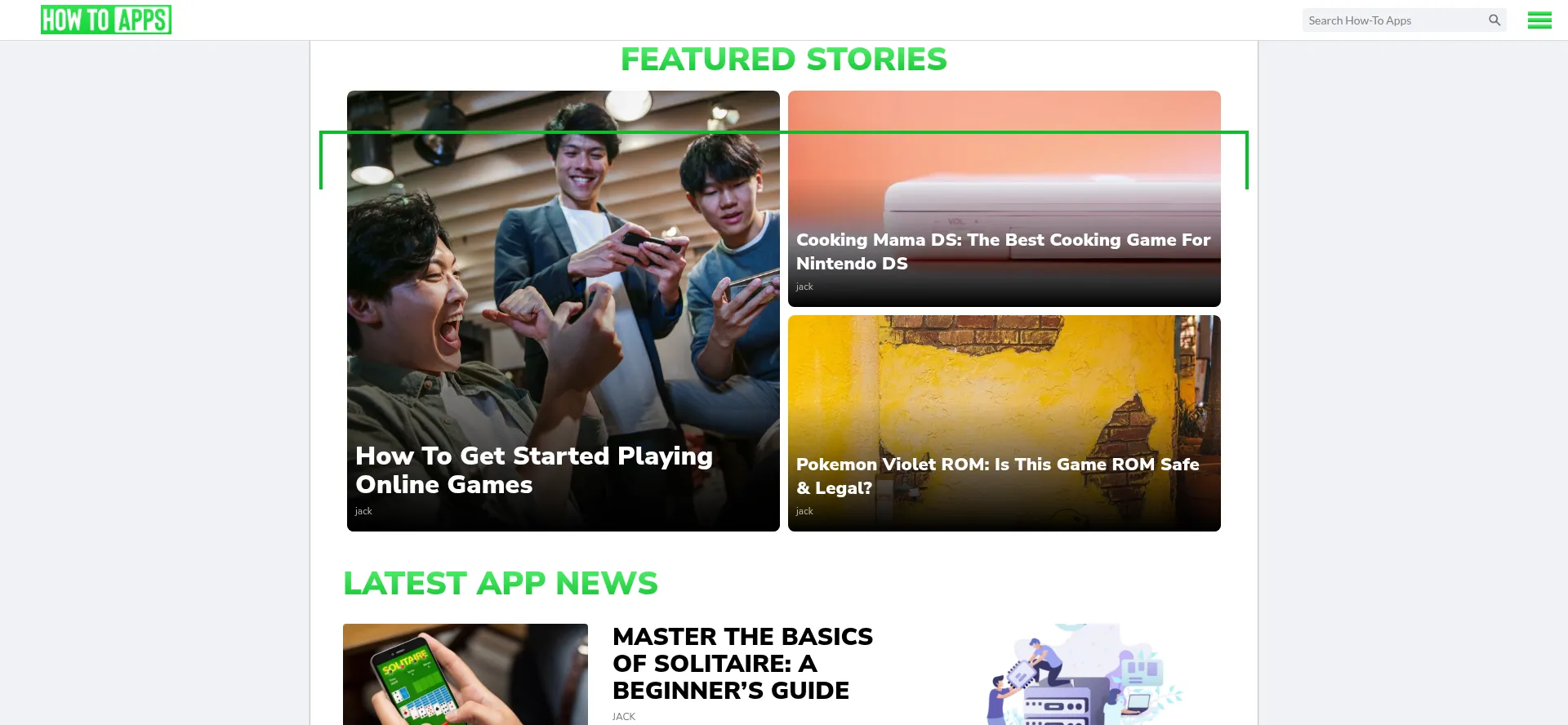 Website screenshot of Howtoapps.com