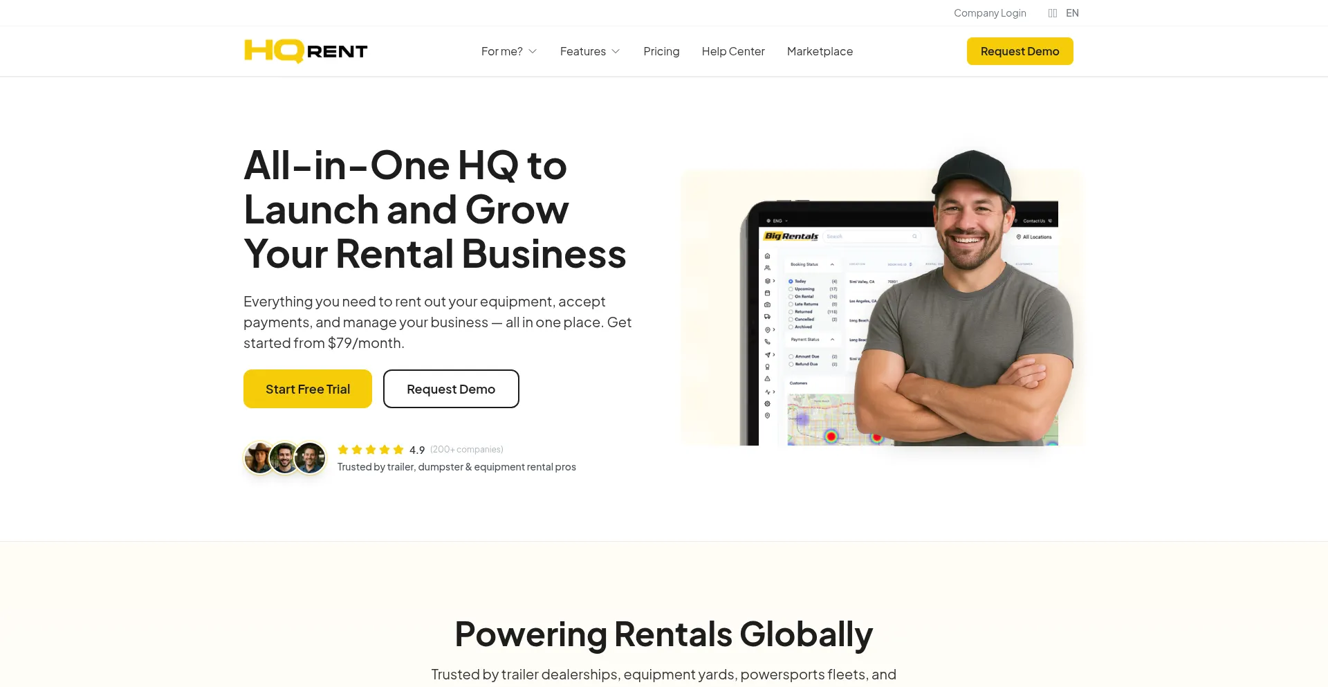 Website screenshot of Hqrent.com