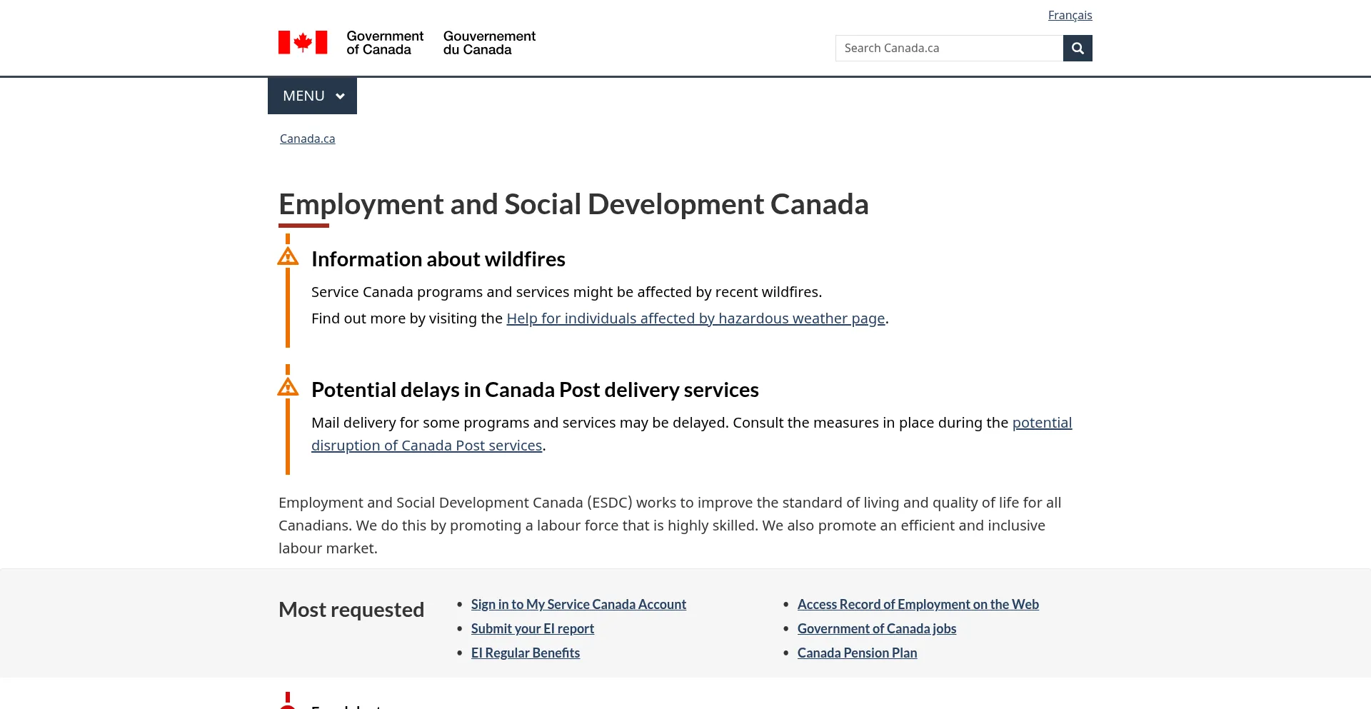 Website screenshot of Hrdc-drhc.gc.ca