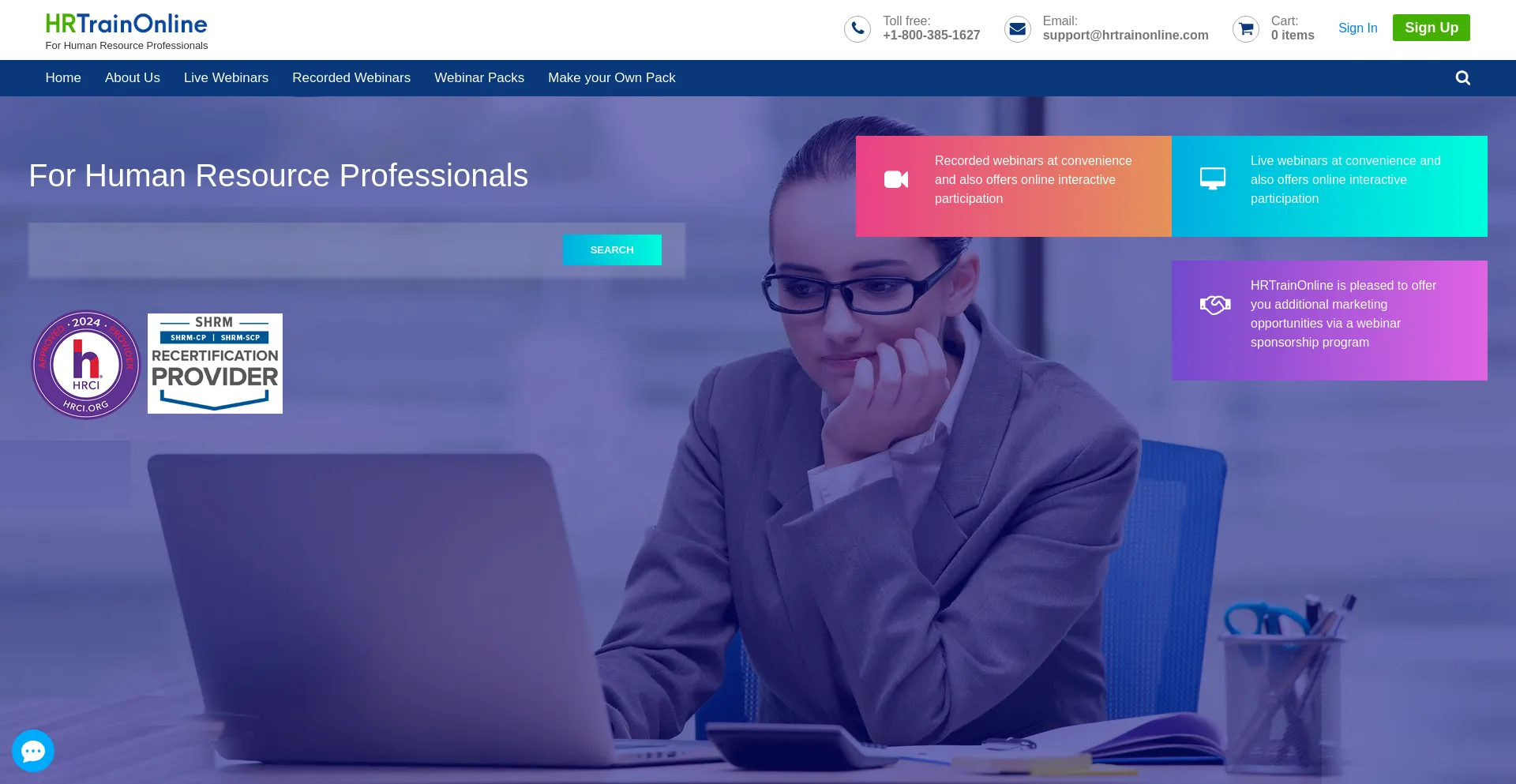 Website screenshot of Hrtrainonline.com