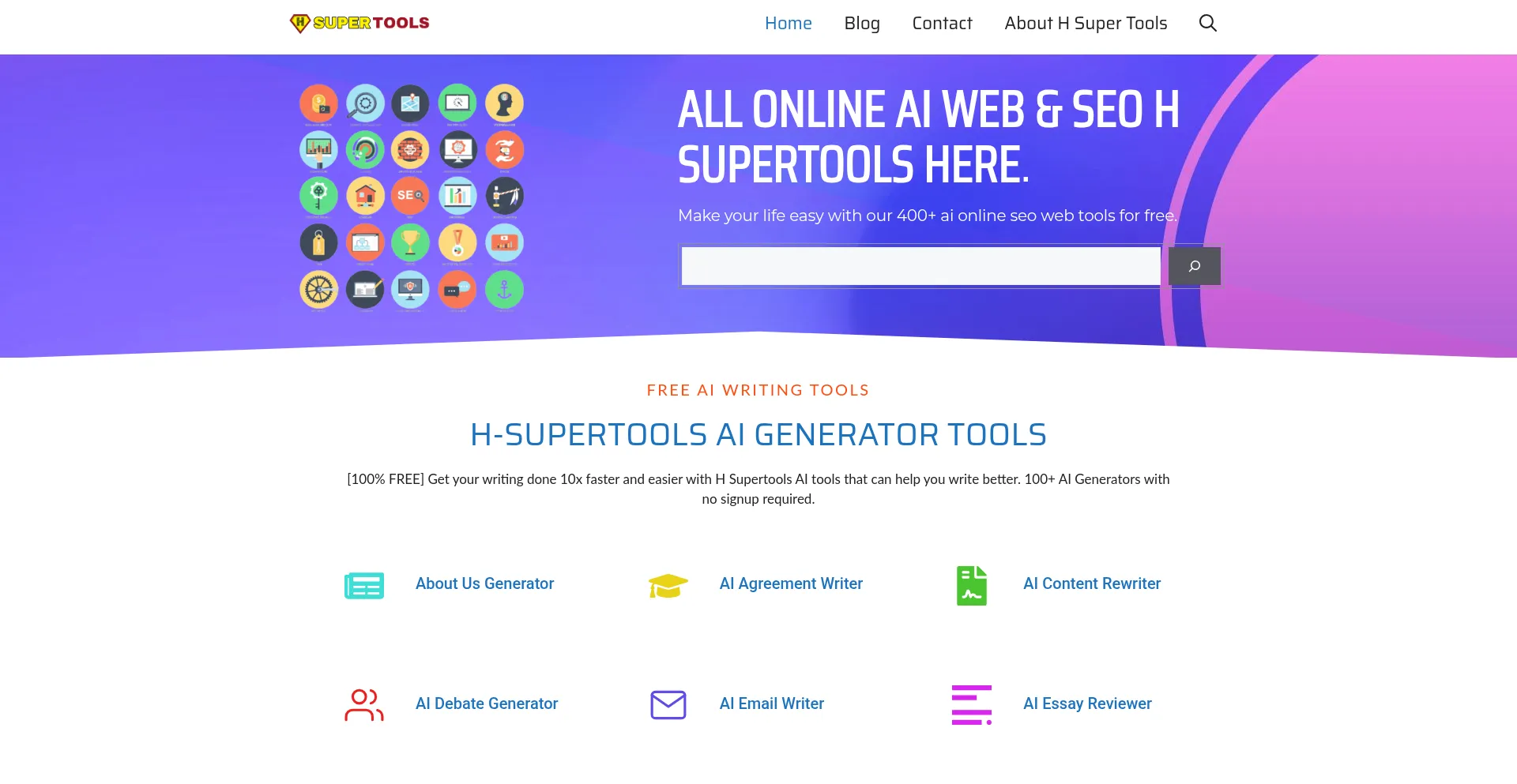 Website screenshot of Hsuper.tools