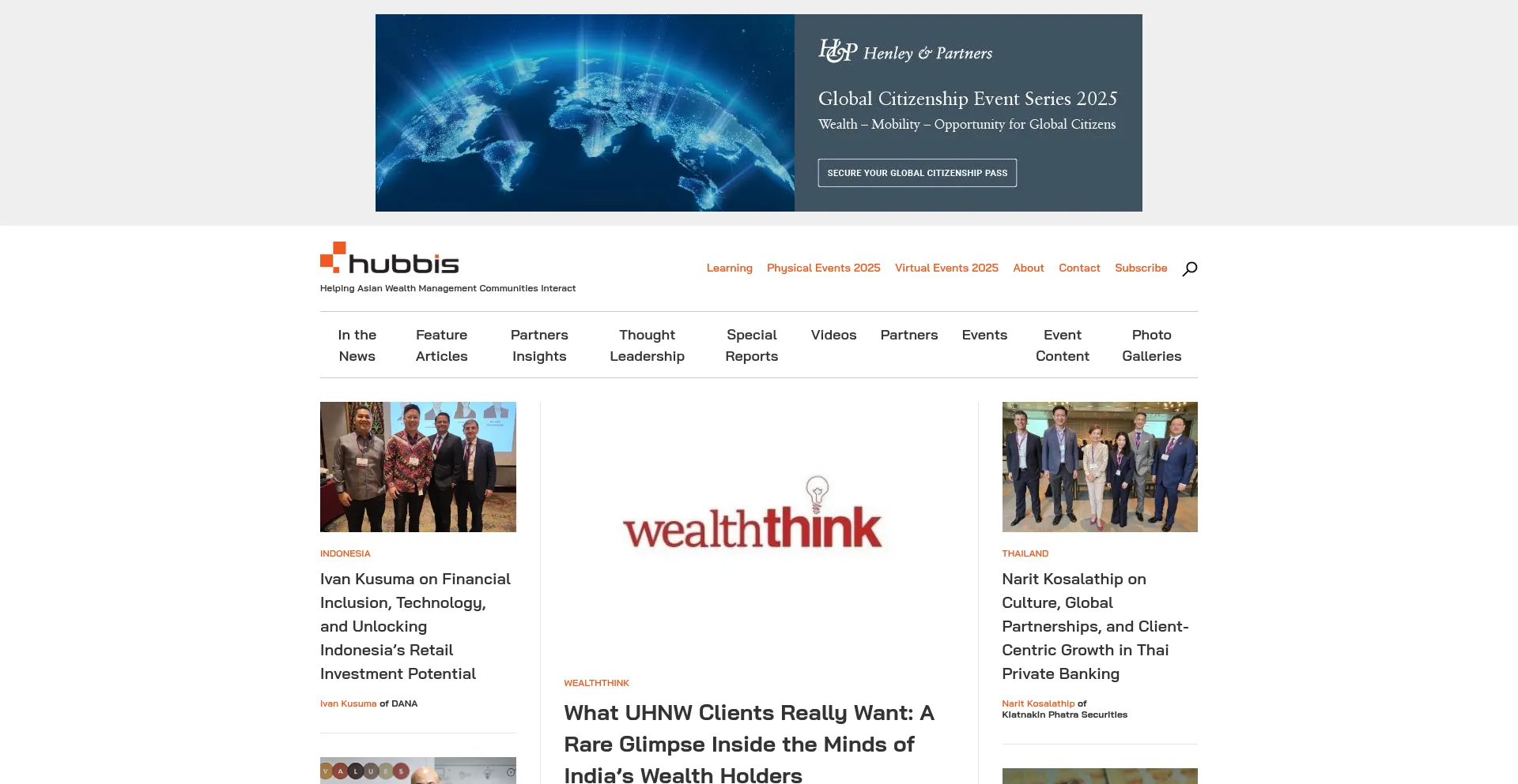 Website screenshot of Hubbis.com