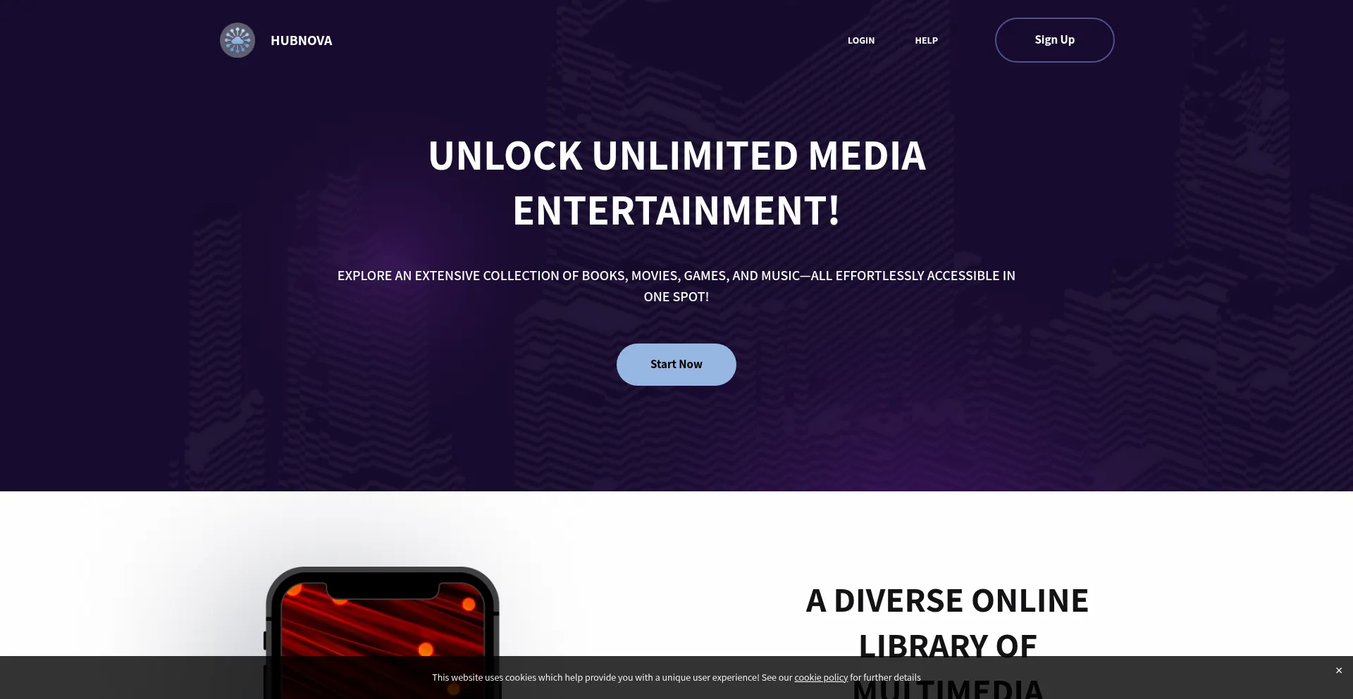 Website screenshot of Hubnova.net