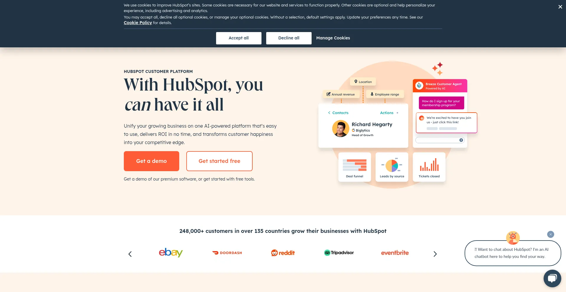 Website screenshot of Hubspot.com