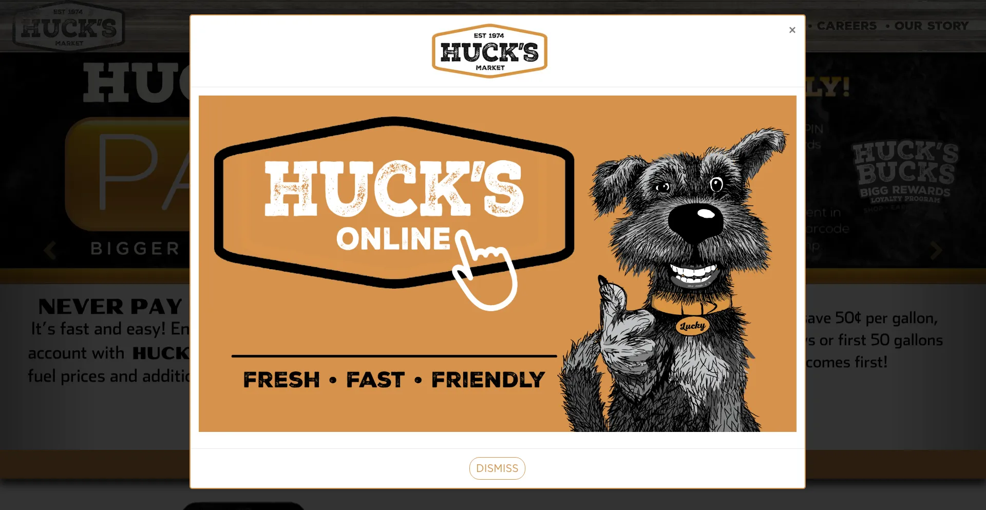 Website screenshot of Hucks.com