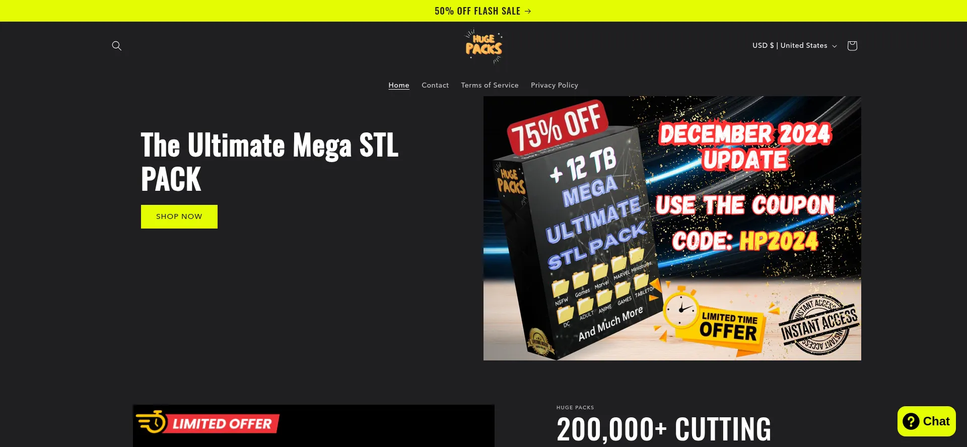Website screenshot of Hugepacks.uk
