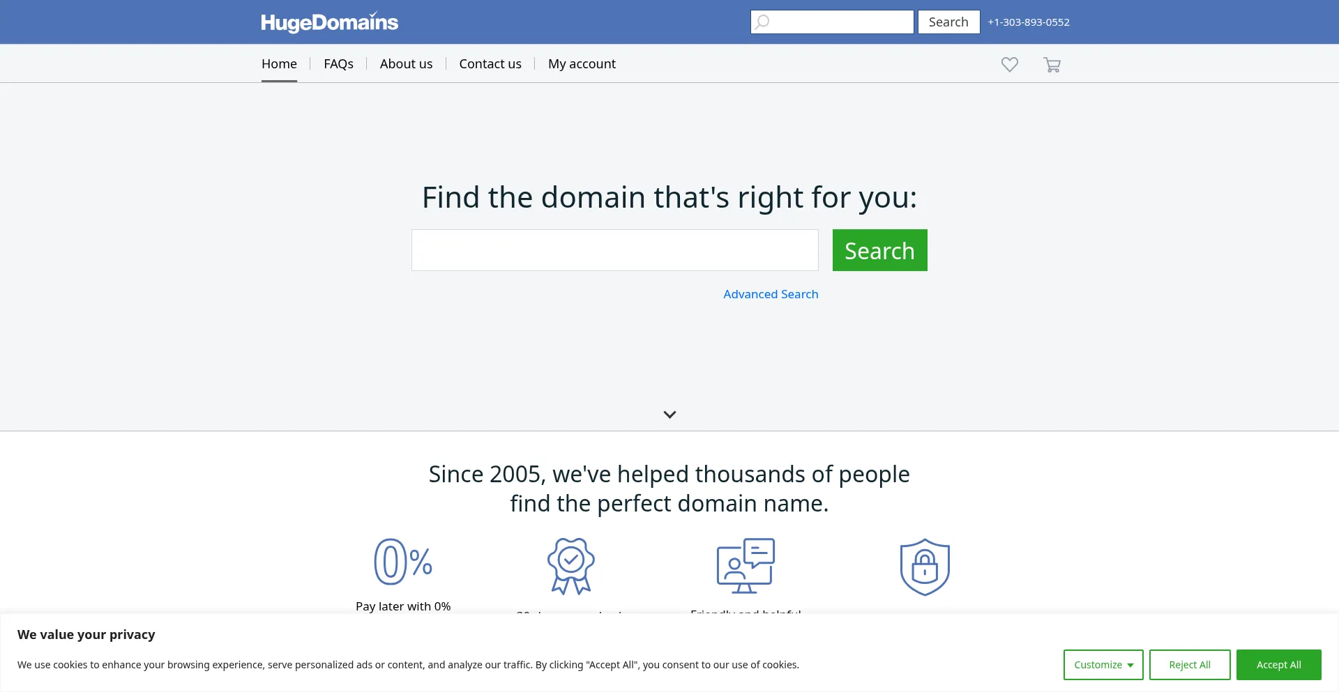 Website screenshot of Hughdomains.com