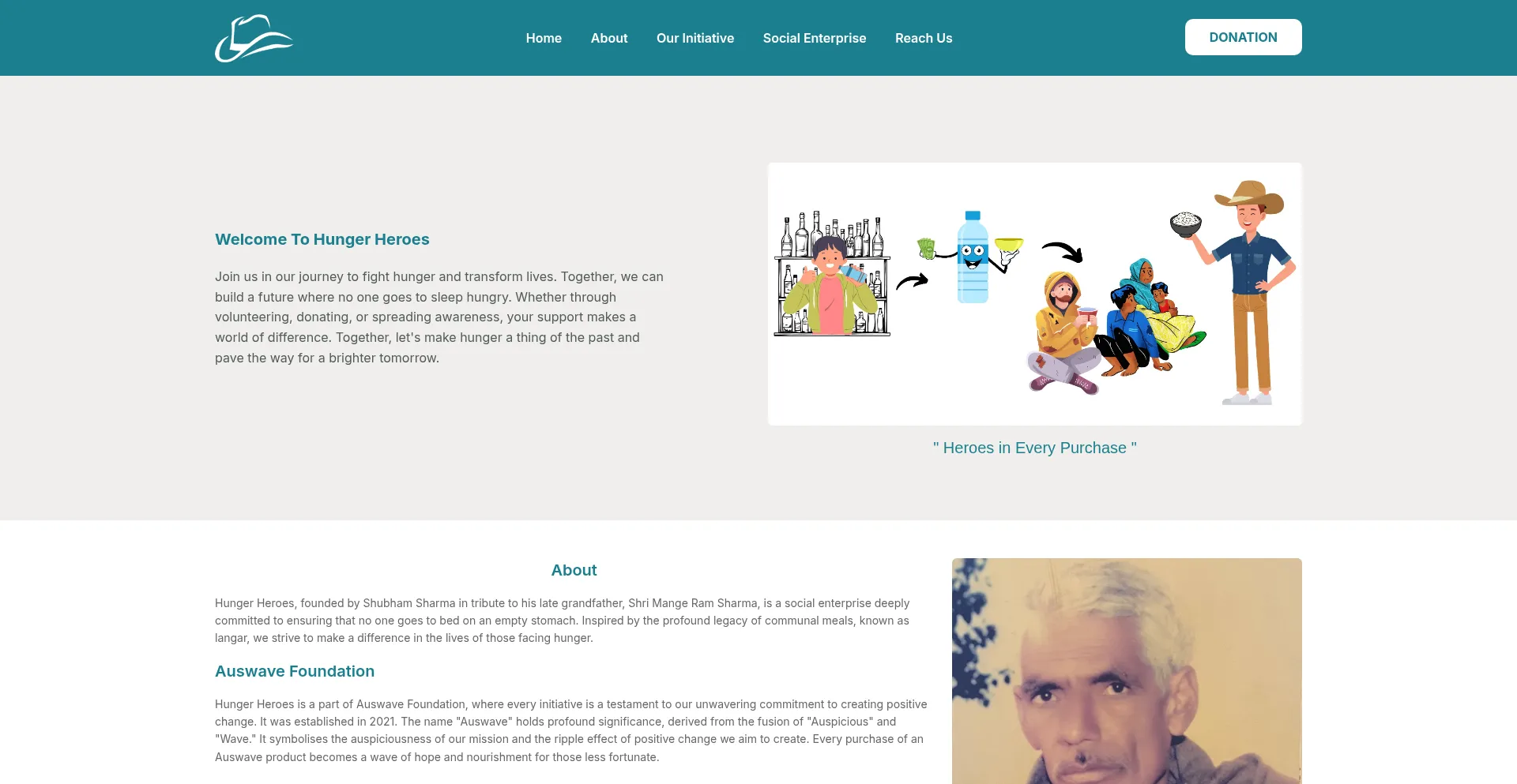 Website screenshot of Hungerheroes.org.in