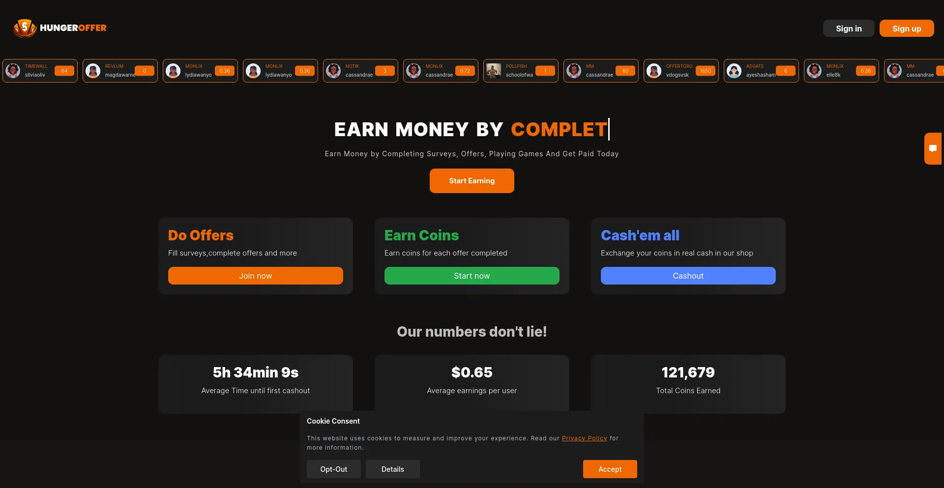 Website screenshot of Hungeroffer.com