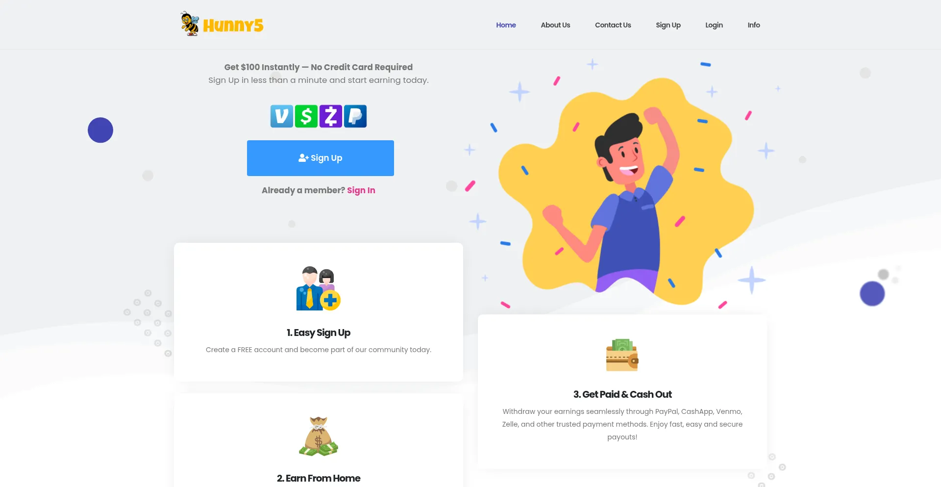 Website screenshot of Hunny5.com