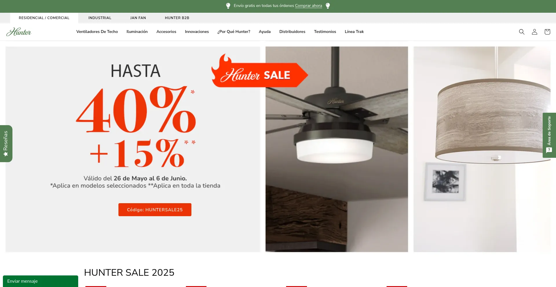 Website screenshot of Hunterfan.com.mx