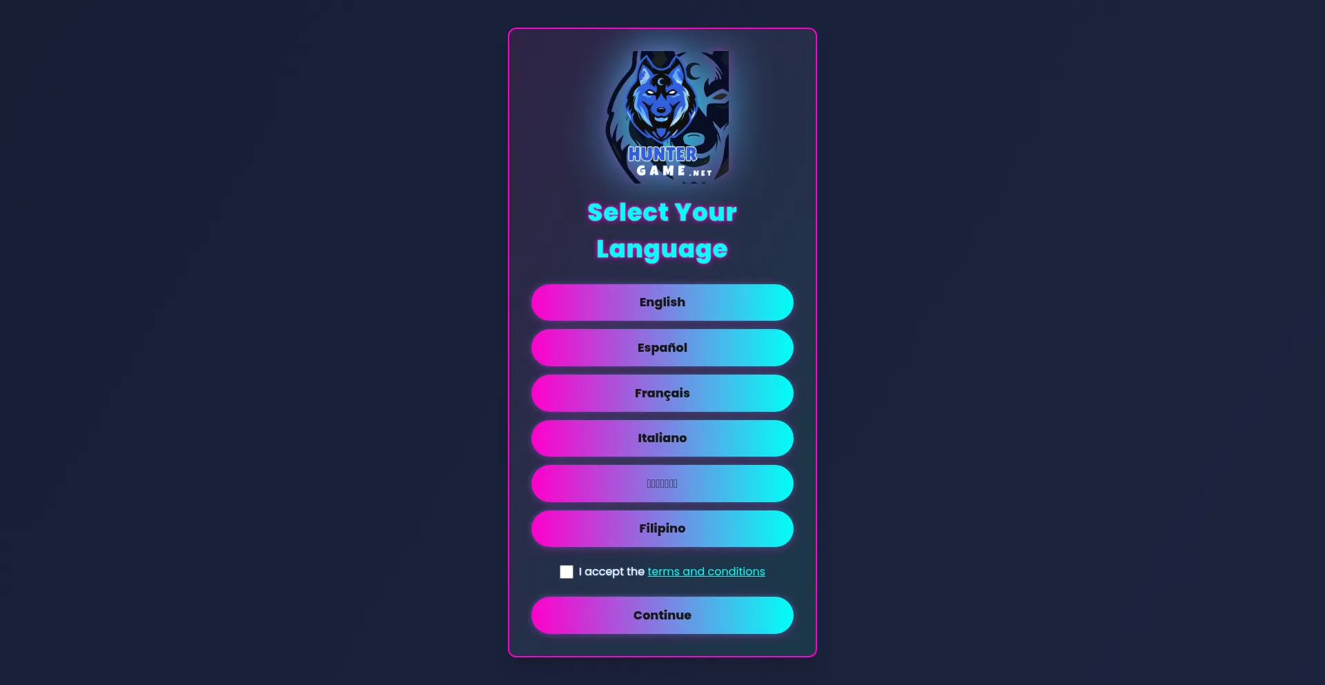 Website screenshot of Huntergame.net