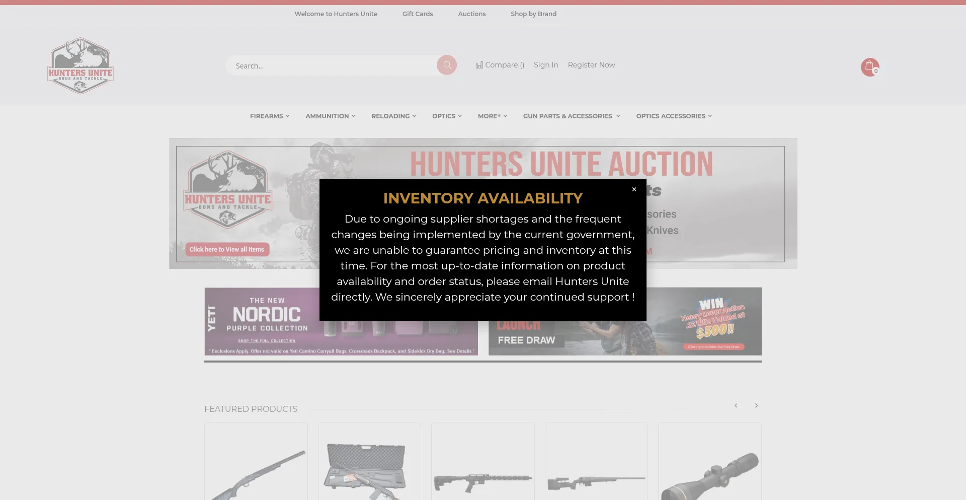 Website screenshot of Huntersunite.com