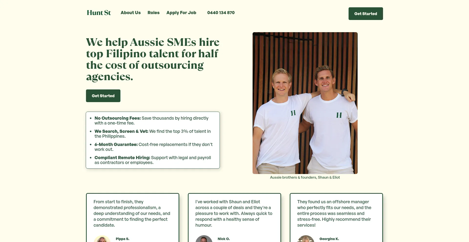 Website screenshot of Huntst.com