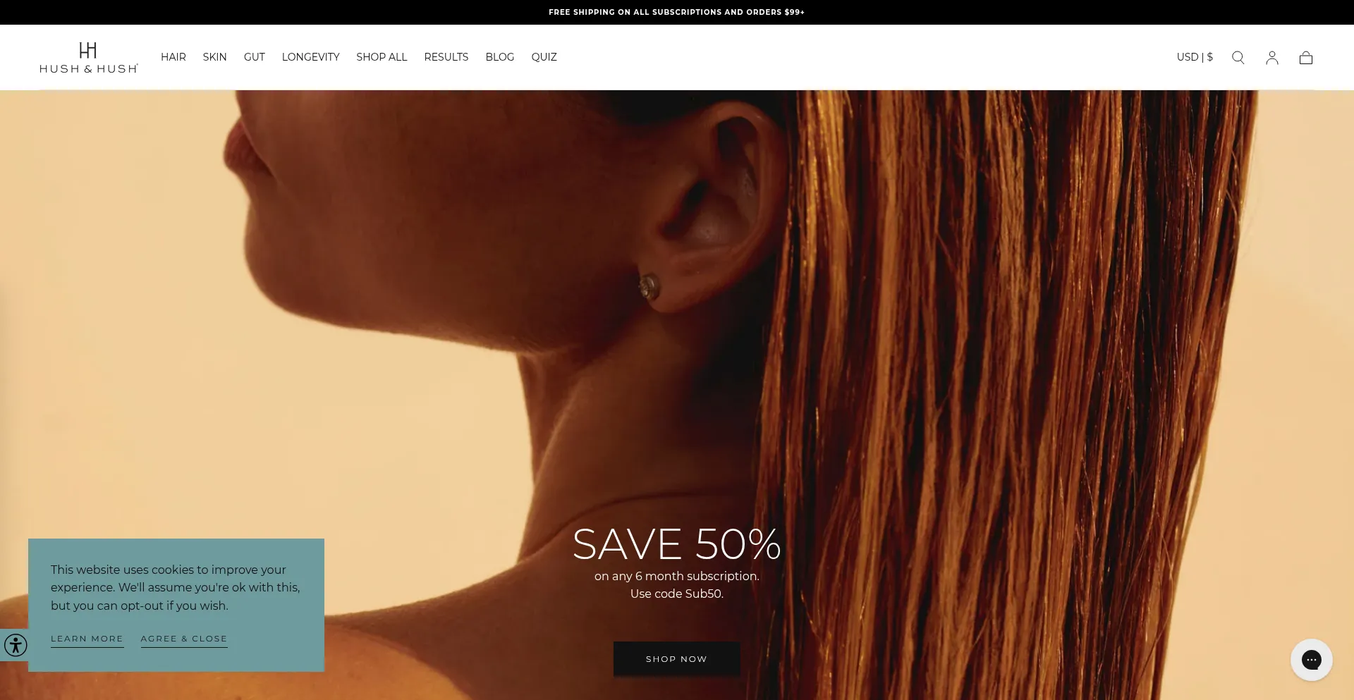 Website screenshot of Hushandhush.com