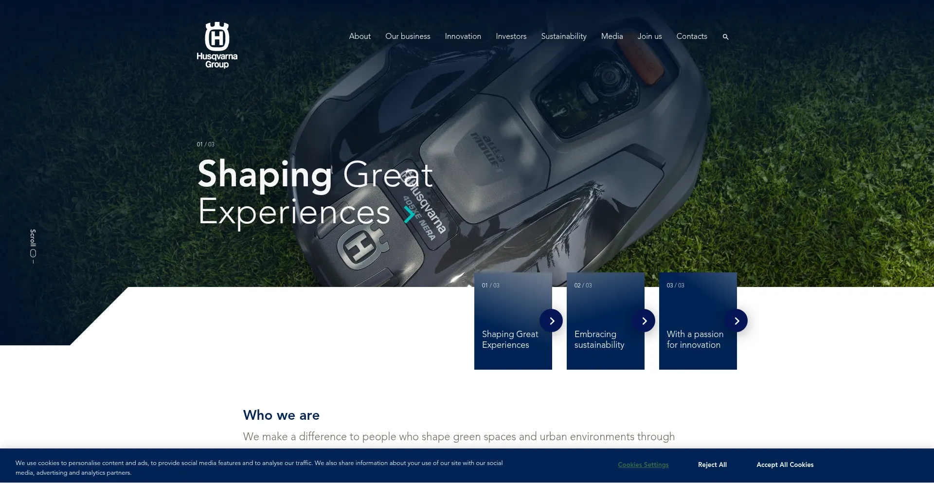 Website screenshot of Husqvarnagroup.com