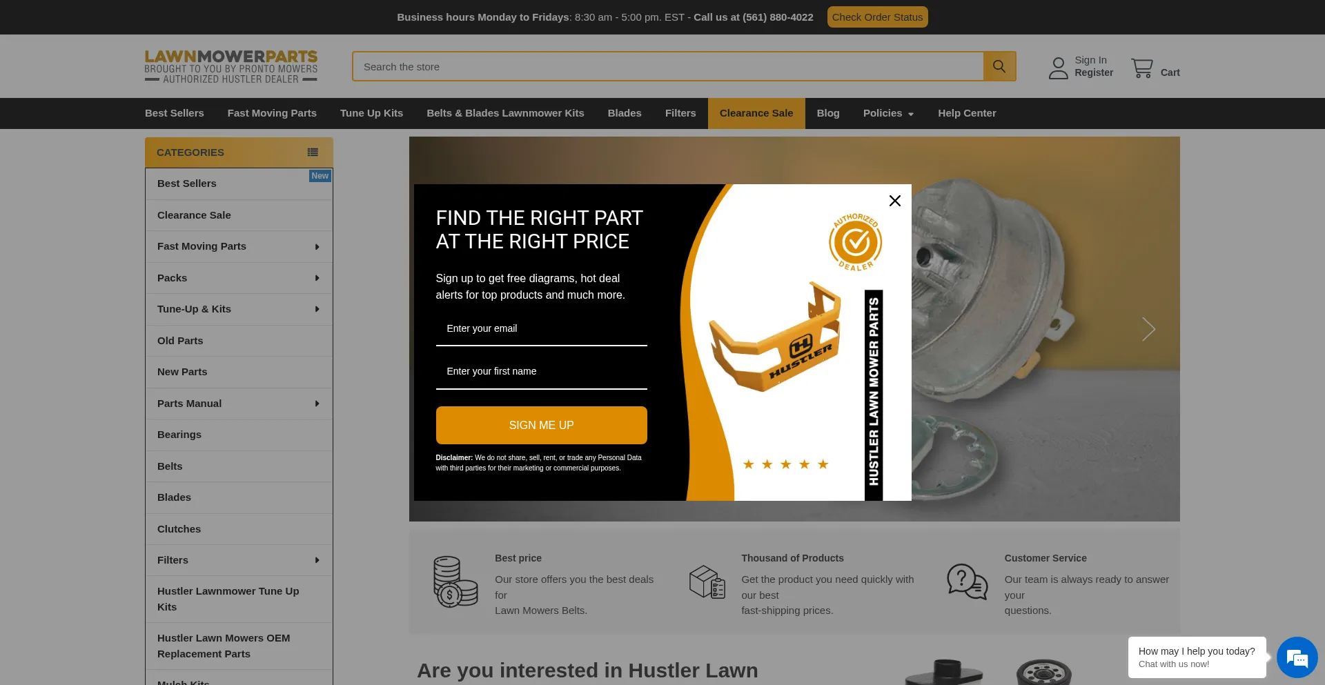Hustlerlawnmowerparts.com Screenshot