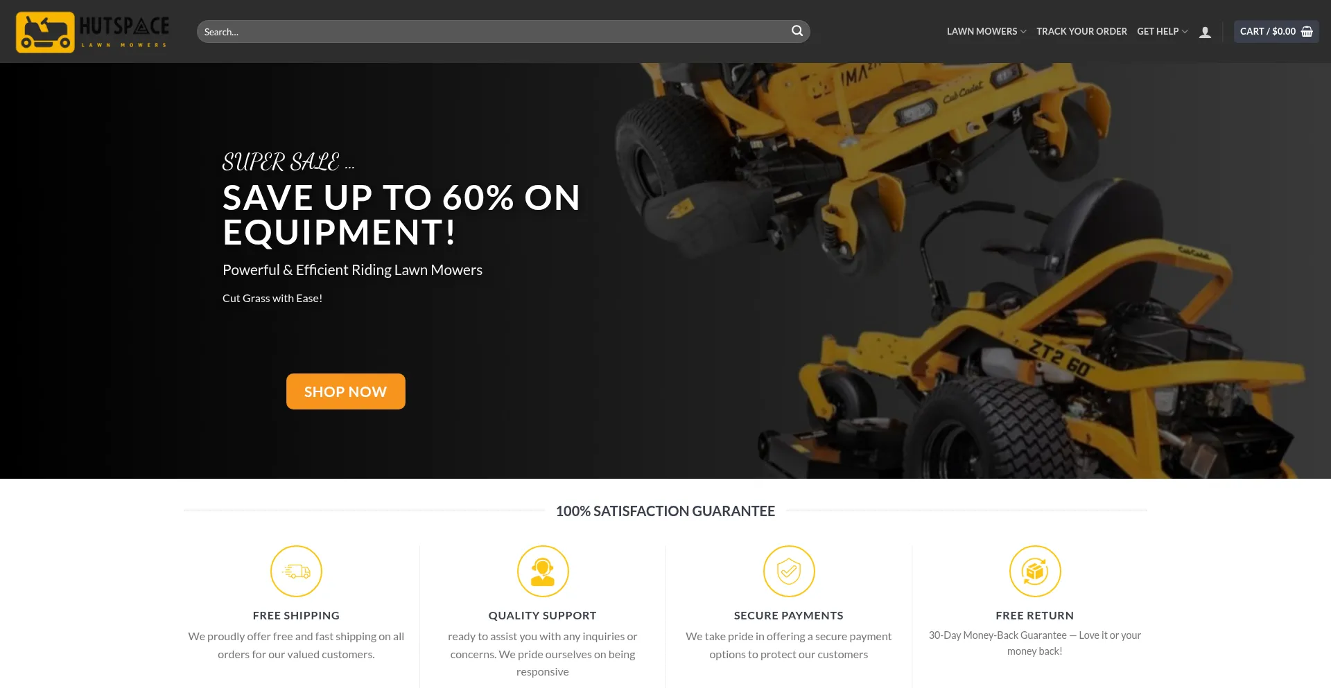 Website screenshot of Hutspace.shop
