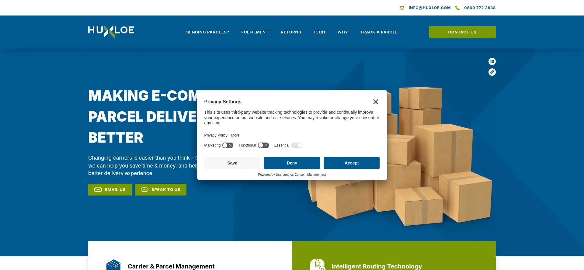 Website screenshot of Huxloe.com