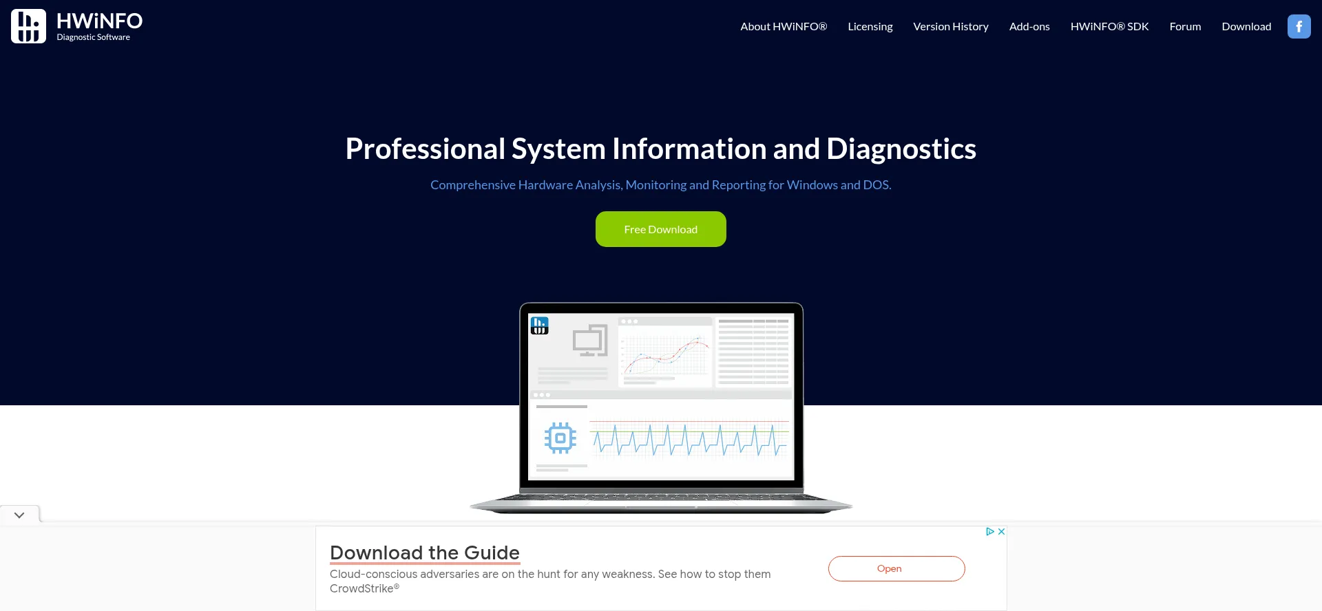 Website screenshot of Hwinfo.com