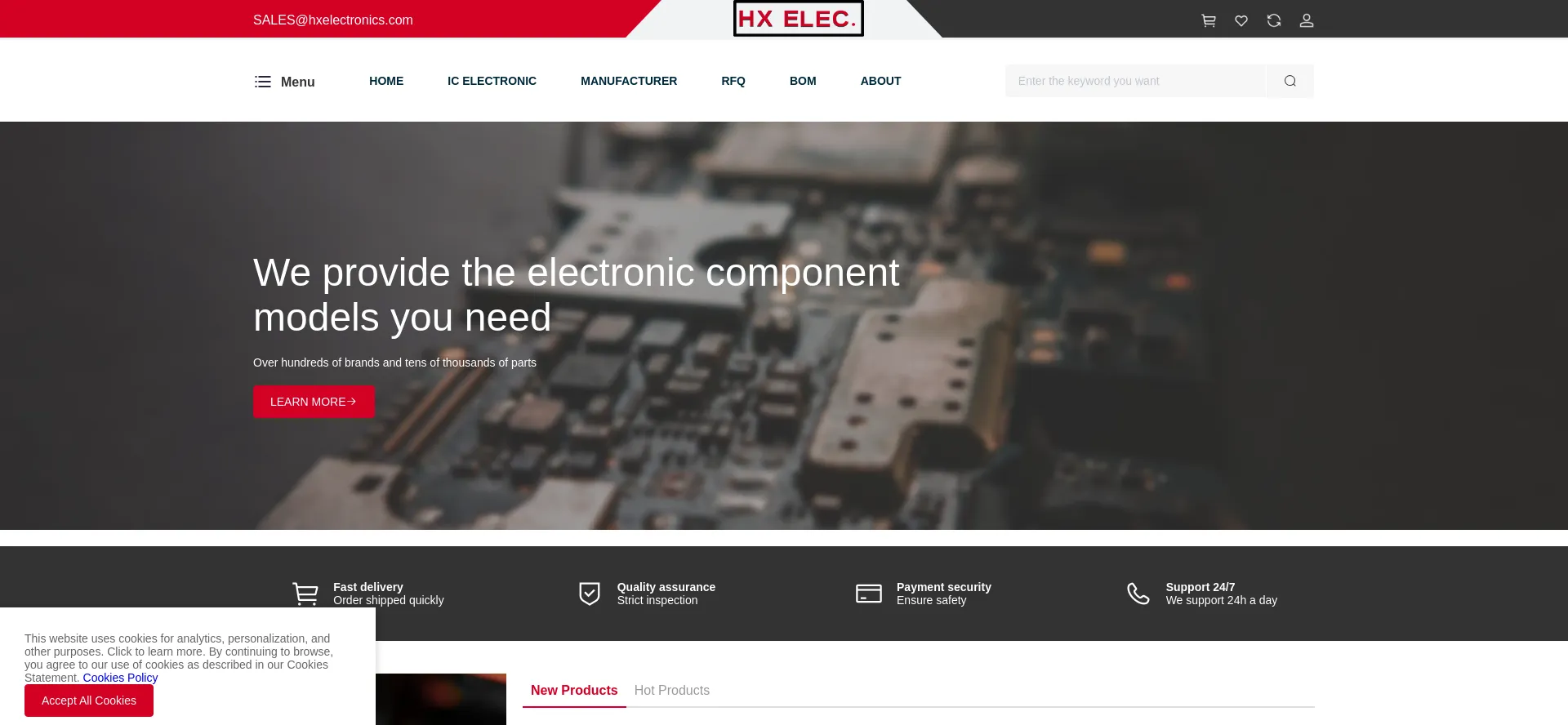 Website screenshot of Hxelectronics.com