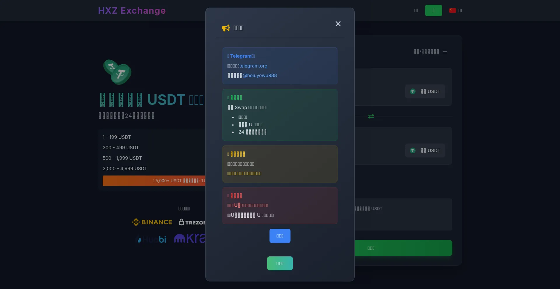 Website screenshot of Hxzusdt.shop