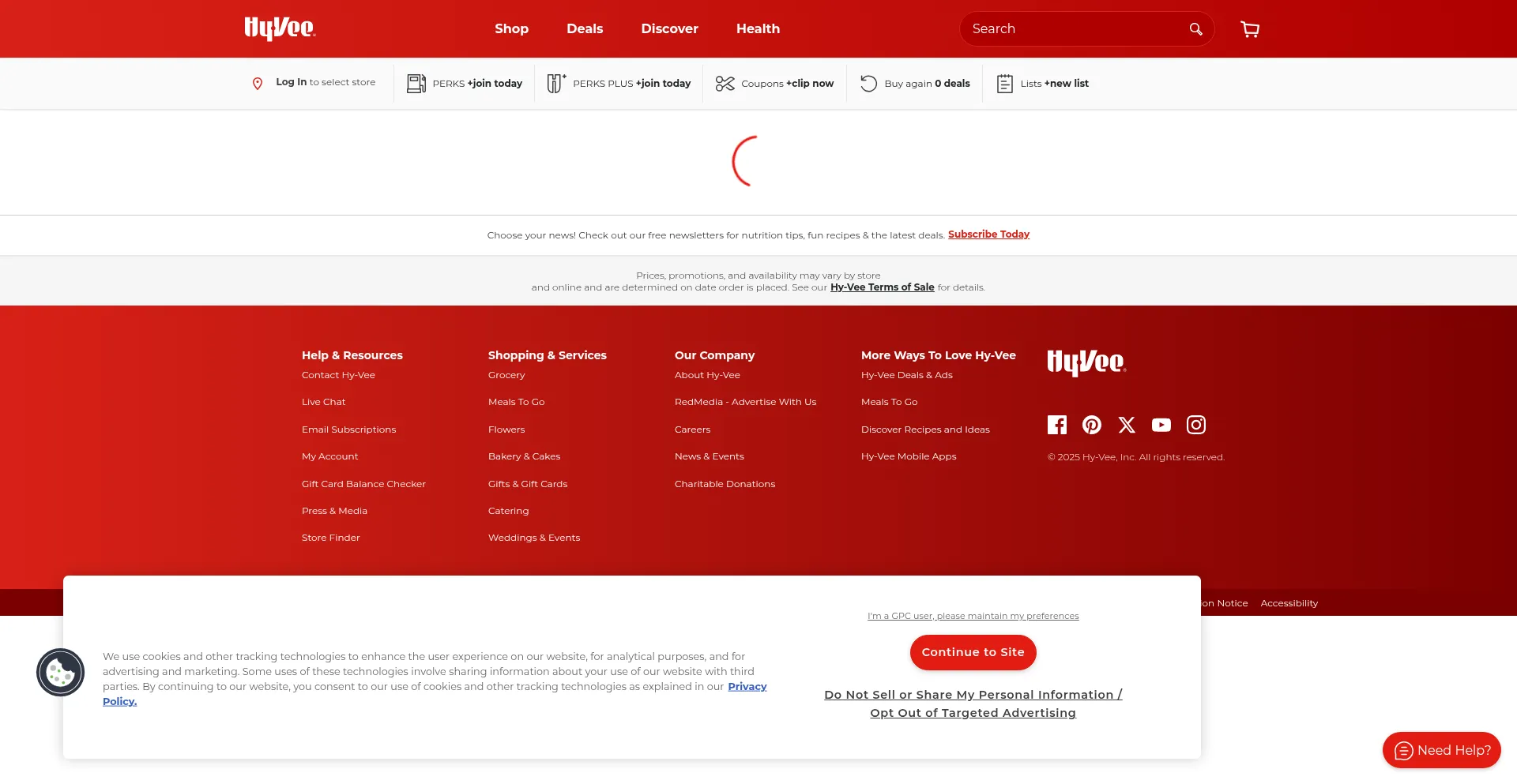 Website screenshot of Hy-vee.com