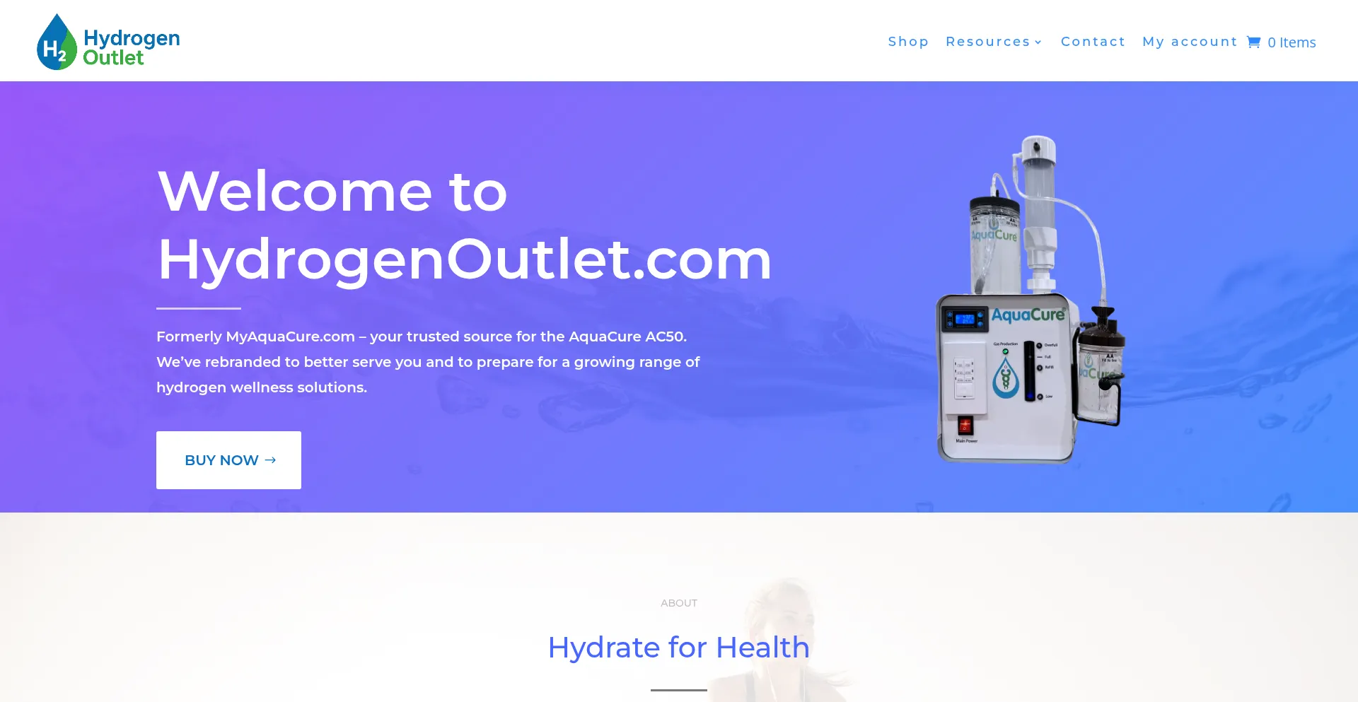Website screenshot of Hydrogenoutlet.com