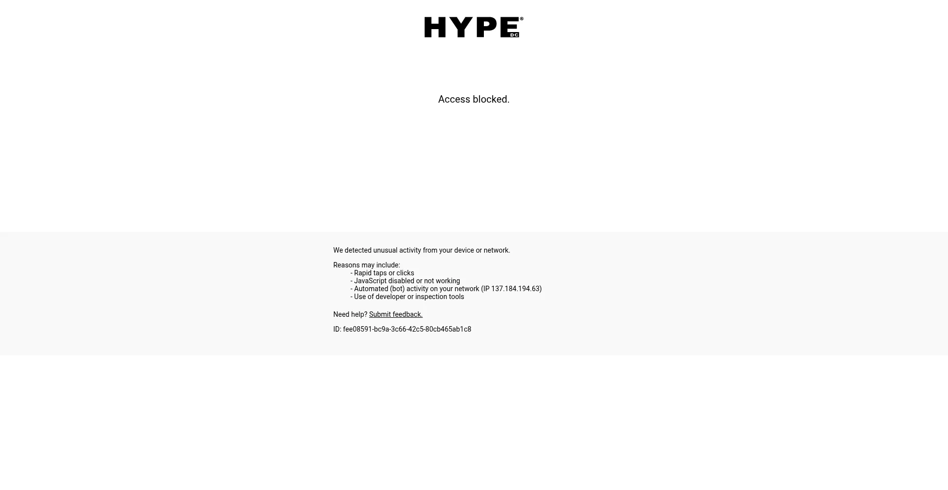 Website screenshot of Hypedc.com