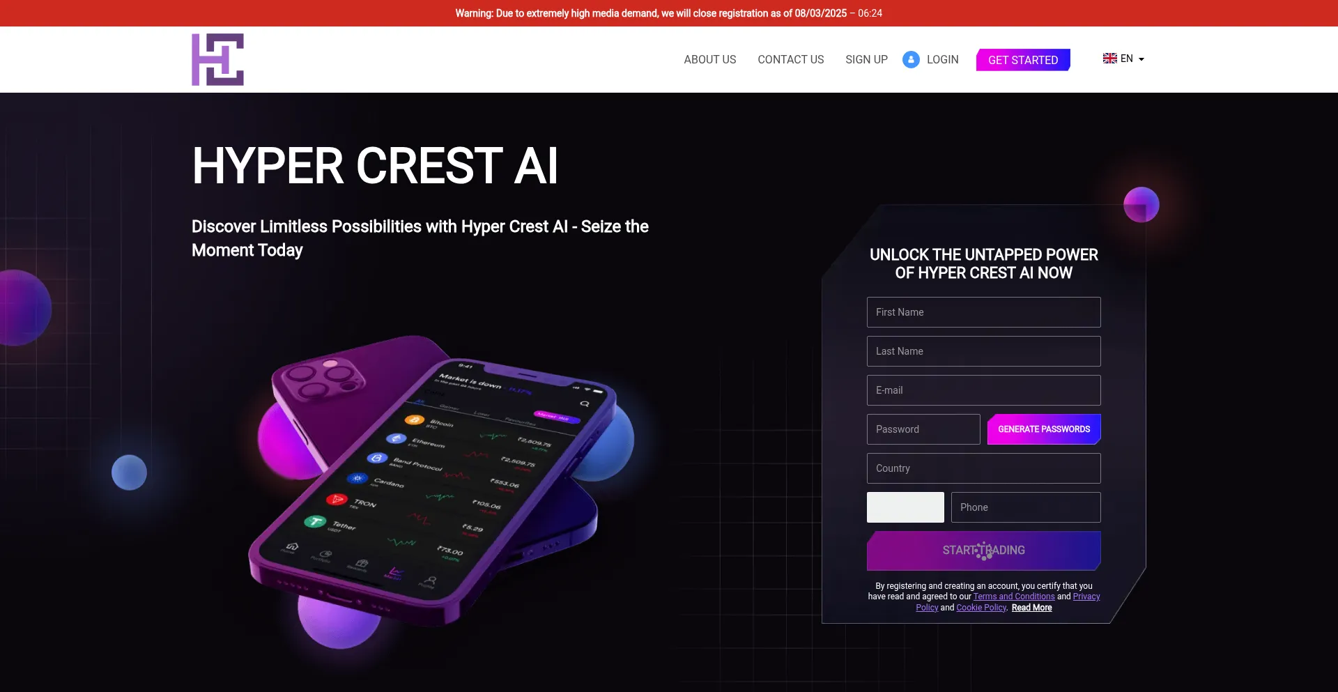 Website screenshot of Hyper-crest-ai.com