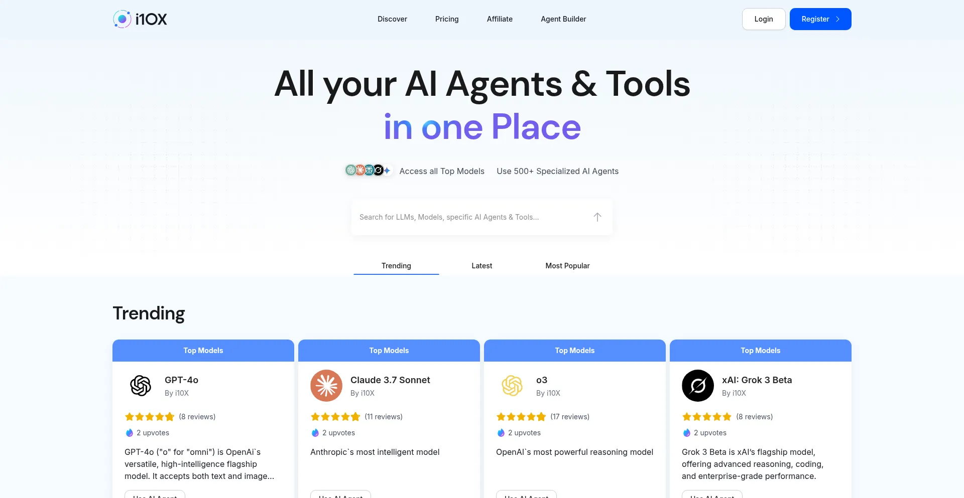 Website screenshot of I10x.ai