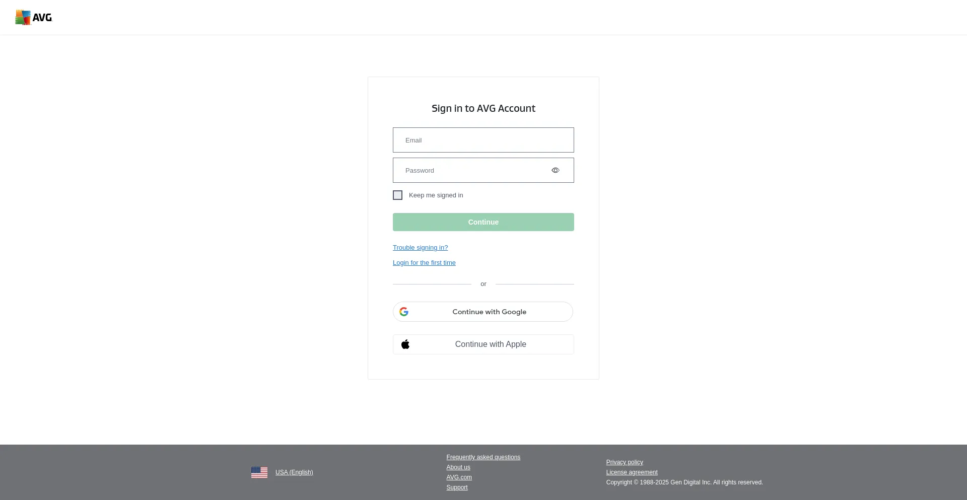 Website screenshot of Id.avg.com