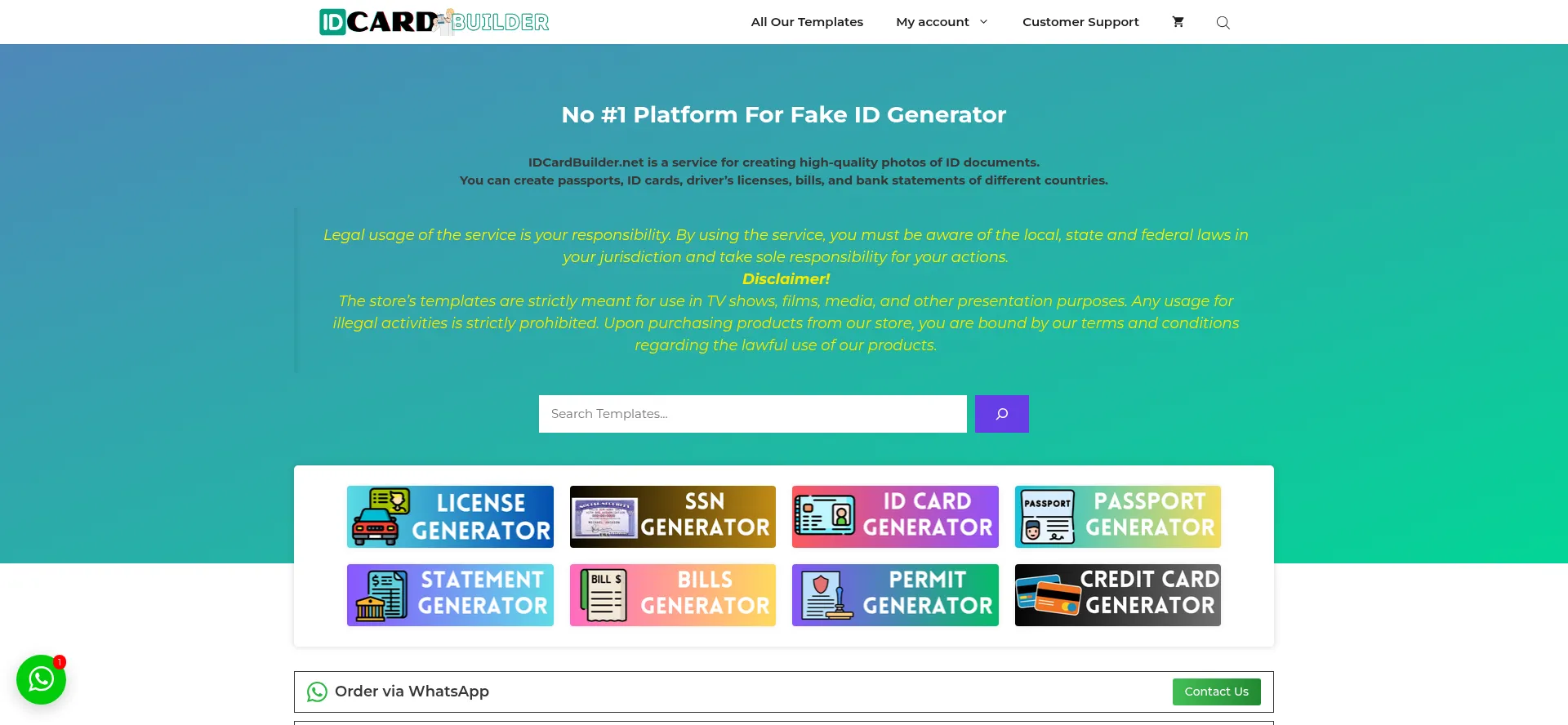 Website screenshot of Idcardbuilder.net