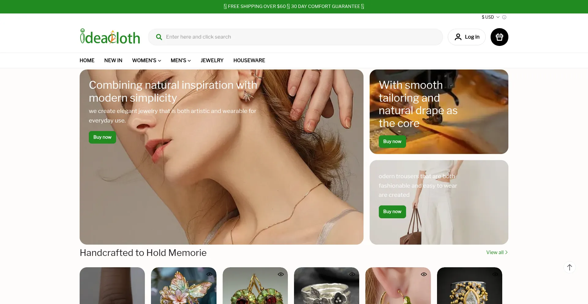 Website screenshot of Ideacloth.com