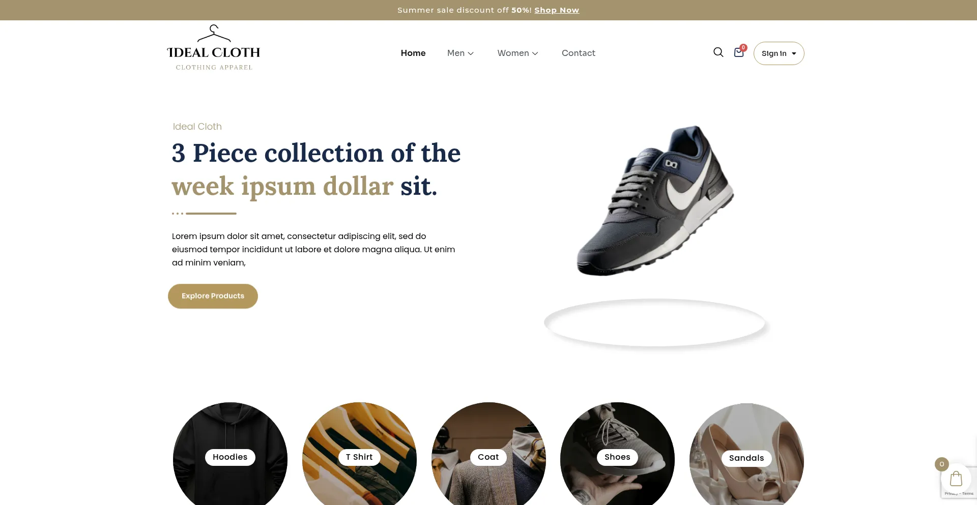 Website screenshot of Idealcloth.com