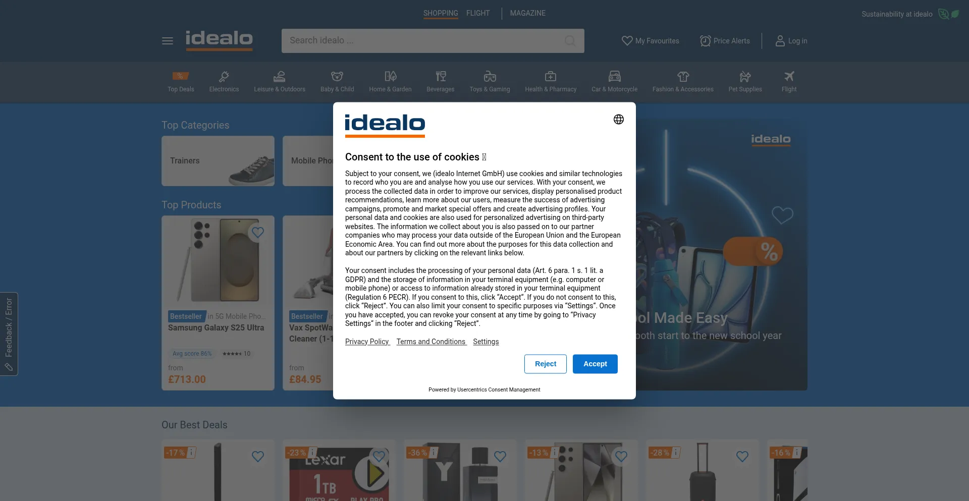 Website screenshot of Idealo.co.uk