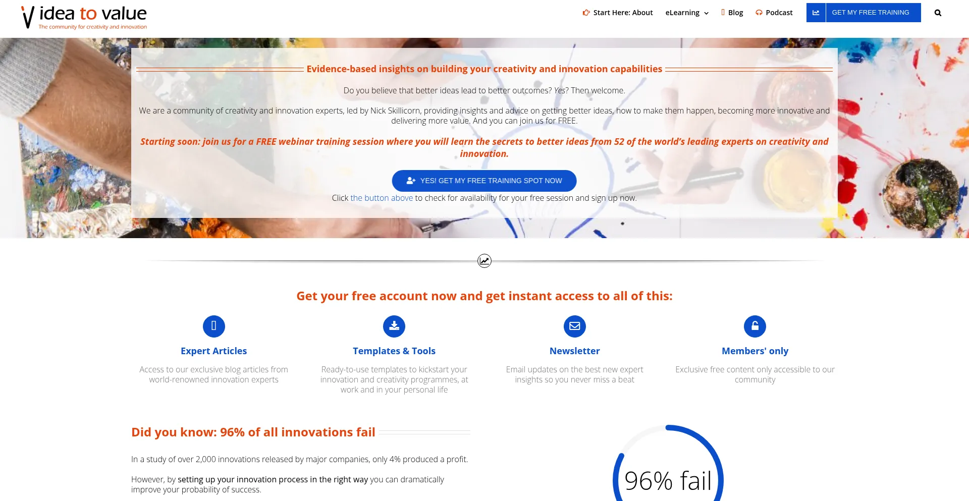 Website screenshot of Ideatovalue.com