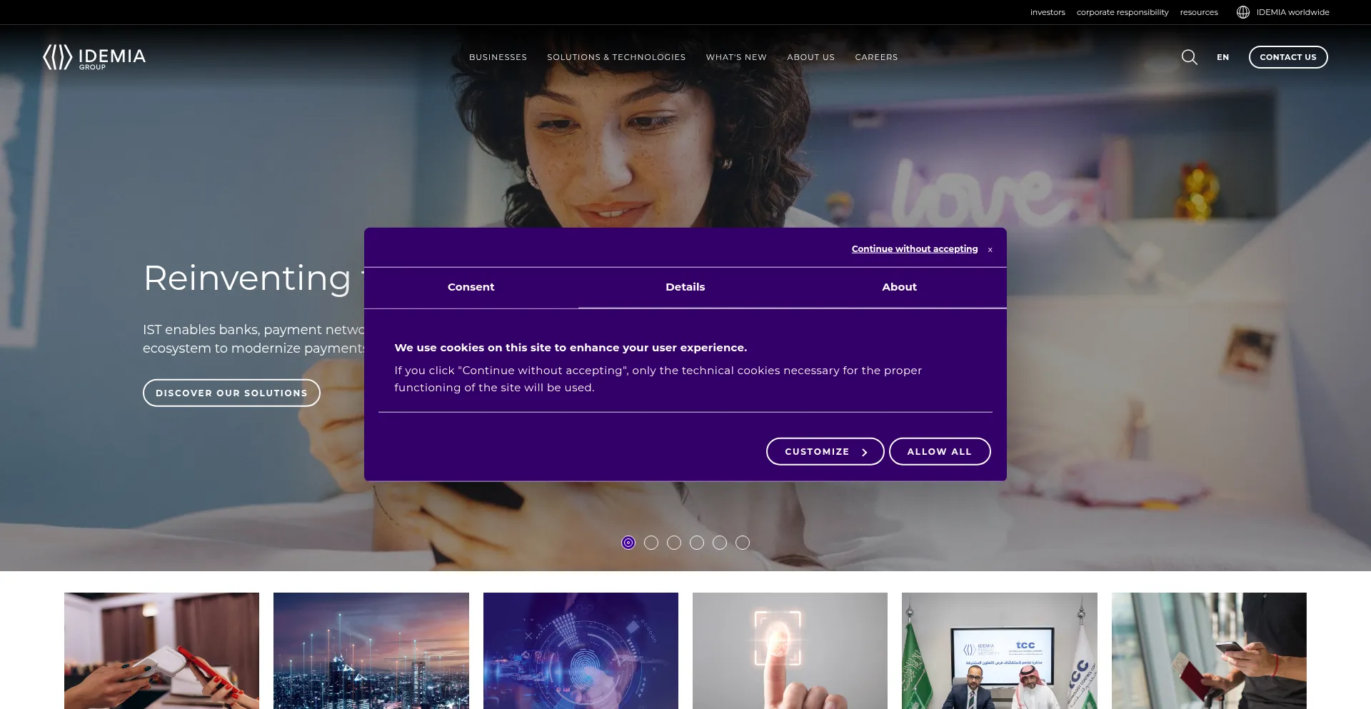 Website screenshot of Idemia.com