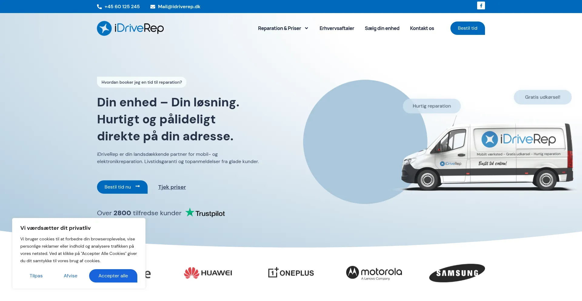 Website screenshot of Idriverep.dk