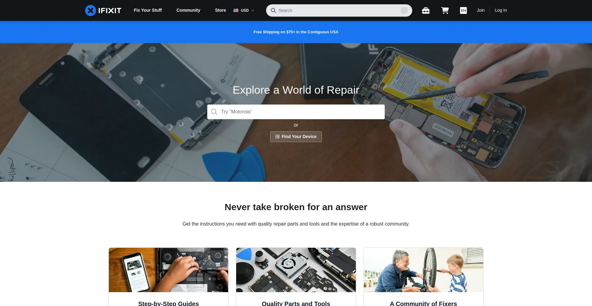 Website screenshot of Ifixit.com