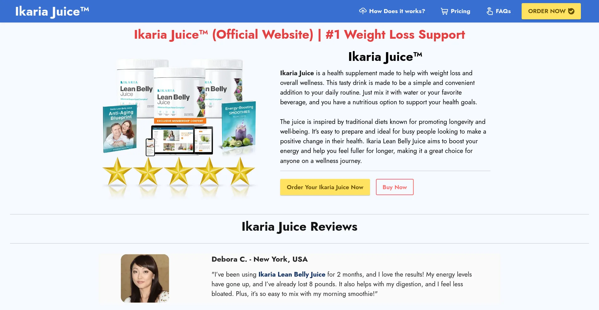 Website screenshot of Ikariajuice.org