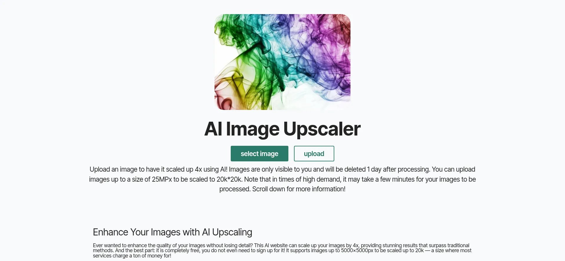 Website screenshot of Image-upscaling.net