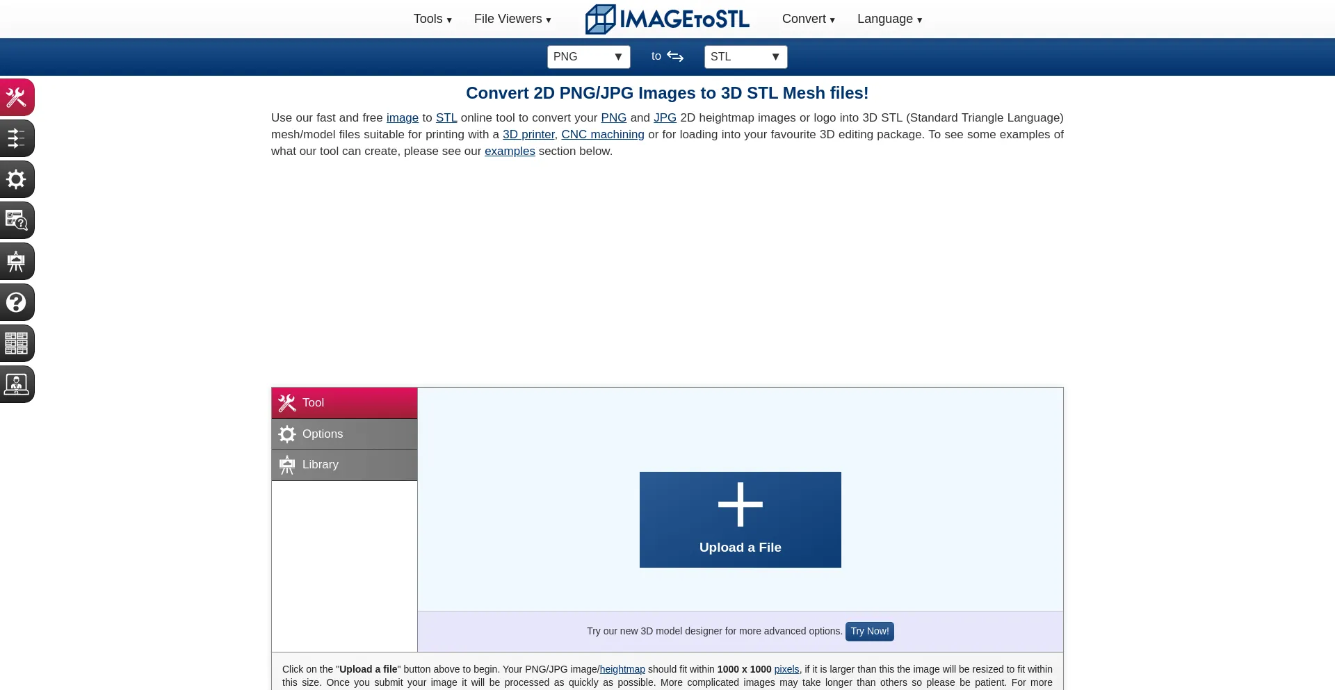 Website screenshot of Imagetostl.com