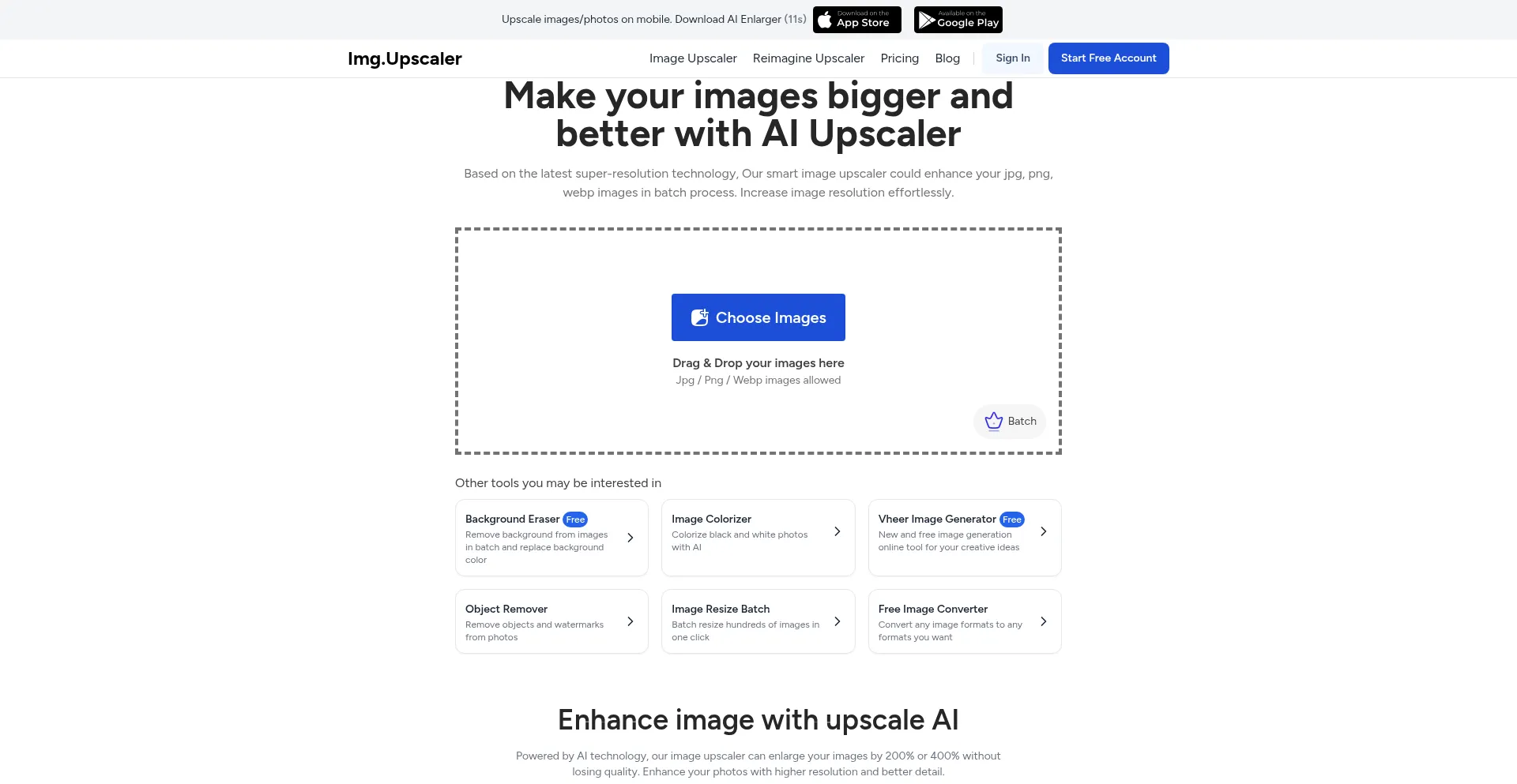 Website screenshot of Imgupscaler.com
