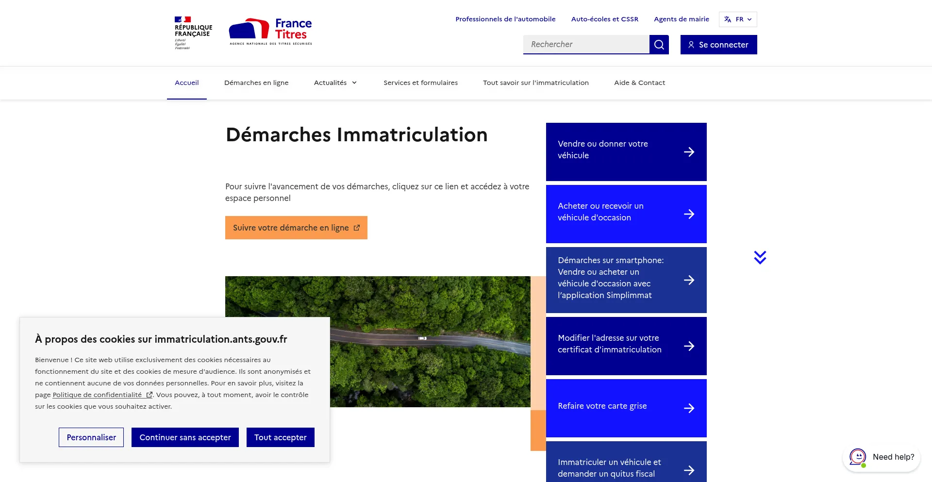 Website screenshot of Immatriculation.ants.gouv.fr